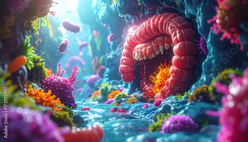 Colorful Underwater Cave Scene.