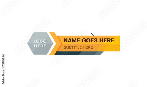 Yellow lower third with hexagonal logo space. Video overlay for name or title breaking news reporter.