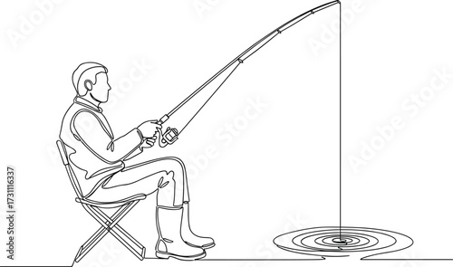 Fisherman, relaxing, seated, fishing, rod, casting, water, ripples, outdoor, leisure, hobby, angling, lake, boots, chair, silhouette, recreation, patience, sitting, catch