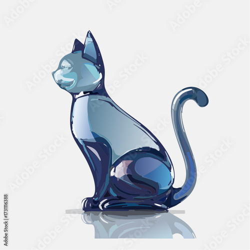 透明ガラスで表現した猫のガラス製オブジェのベクター素材