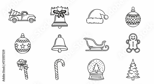 Set of christmas doodles for coloring book page