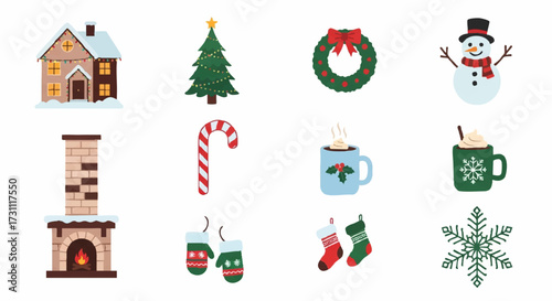 Christmas icons for holiday decoration vector