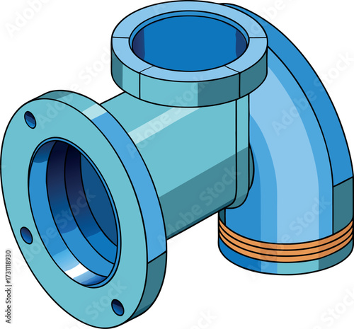 Vector technical drawing of a 90-degree elbow fitting with flanges.