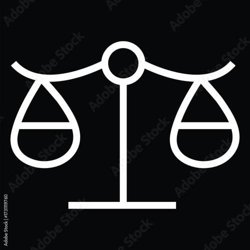 White outline of a balance scale on a black background scales of justice weighing