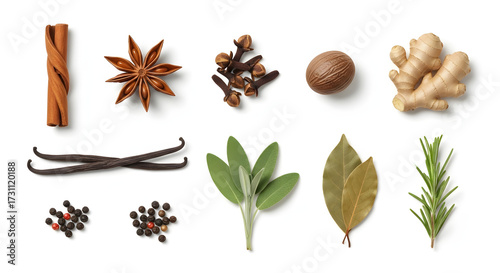 Wallpaper Mural Assortment of aromatic spices isolated on white background, top view Torontodigital.ca