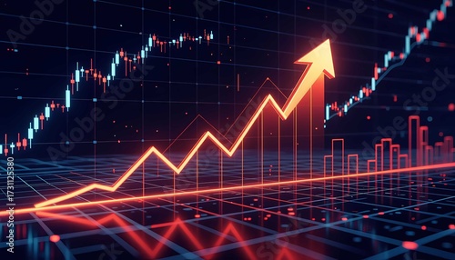 Digital finance graph illustrating market trends, technological growth, and successful investment strategies for business