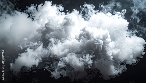 Abstract White Cloud Forming on Dark Background Detailed Display of Swirling Smoke with Contrasting Light and Shadow Minimalist Design Stock Photo