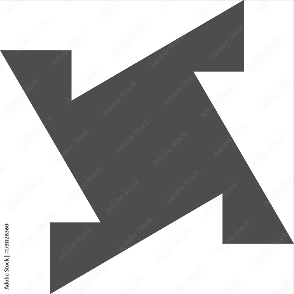 Fototapeta premium A minimalist vector design featuring a dark gray border around a white negative space shape that resembles a propeller, a diagonal 'S' curve, or a stylized arrow pointing inward from all four corners