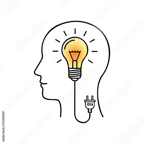 Creative human head idea concept with light bulb glowing inside silhouette