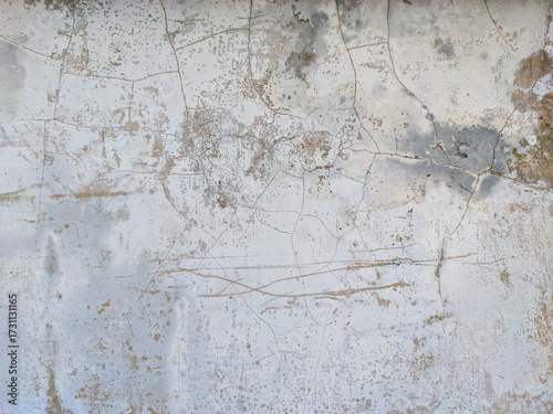 A cracked, weathered wall, featuring a textured surface with fine lines and peeling paint. The grunge aesthetic is characterized by a blend of white, gray, and earthy tones, suggesting age.