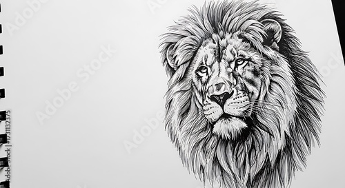 Majestic Lion Portrait Intricate Black and White Illustration of a Lion's Head