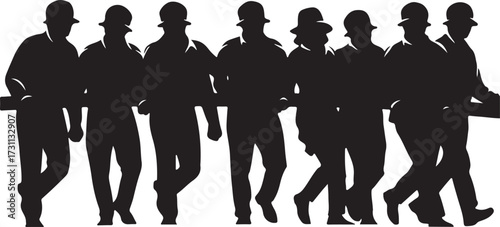 Silhouette Of Construction Workers Carrying Beam team labor
