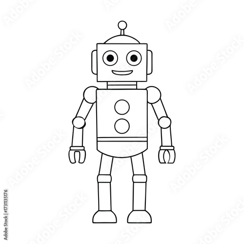 A fun robot-toy coloring page featuring a playful mechanical friend with gears, buttons, and antennas, ready for kids to bring to life with bright colors and creativity.
