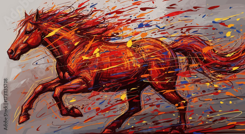Dynamic Horse Silhouette Art with Splashes of Vibrant Colors in Motion