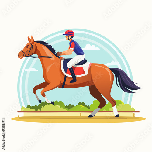 Equestrian Jumping Competition: Horse and Rider in Action over Obstacle