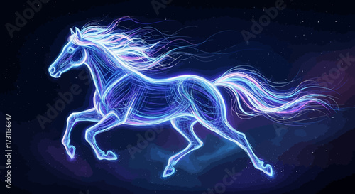 Magical Glowing Horse Running Through a Starry Night Sky, Ethereal Fantasy Creature