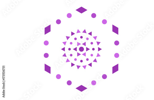 Elegant open-space mandala design with violet sacred geometry elements, abstract ornamental art for posters, meditation backgrounds, decorative yoga decor, and spiritual digital designs