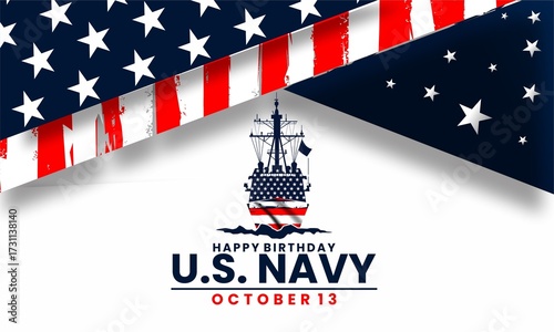 Us navy birthday on october 13th  with U.S, flag, perfect for office, banner, company, landing page,
 background,