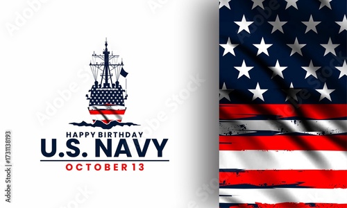 Us navy birthday on october 13th  with U.S, flag, perfect for office, banner, company, landing page,
 background,