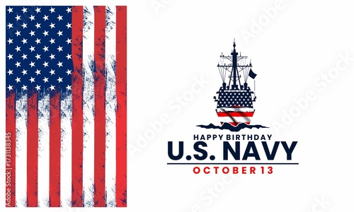 Us navy birthday on october 13th  with U.S, flag, perfect for office, banner, company, landing page,
 background,