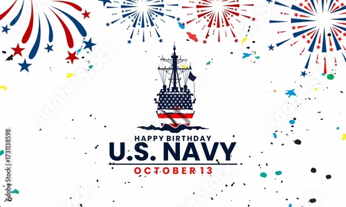 Us navy birthday on october 13th  with U.S, flag, perfect for office, banner, company, landing page,
 background,