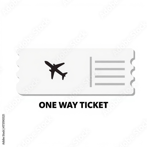 A minimalist illustration of a one-way flight ticket featuring an airplane icon and a blank space for details