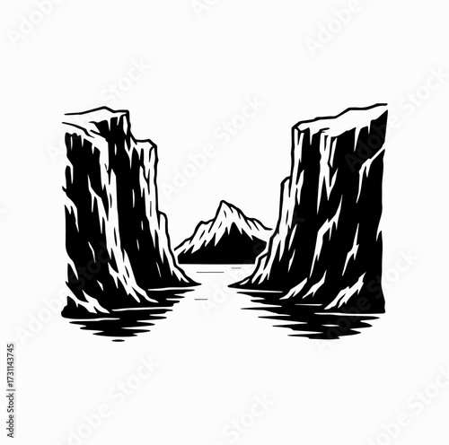 Ice Fjord Landscape Silhouette – Greenland Frozen Nature Icon