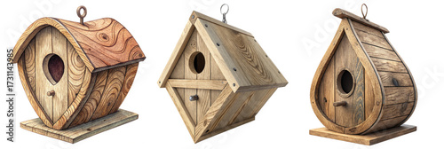 Charming collection of handcrafted wooden birdhouses, perfect for garden decor and nature enthusiasts seeking rustic and whimsical accents for outdoor spaces