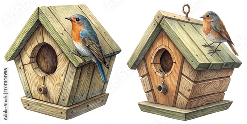Charming birdhouses with robins adds natural beauty, perfect for spring themes and garden decor projects, inspiring a touch of rustic whimsy and outdoor bliss