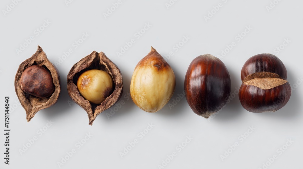 Obraz premium Seasonal autumn food japan chestnut nut shell raw roast brown natural