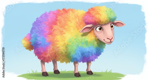 Colorful illustration of a rainbow sheep on a simple background for creative designs and concepts