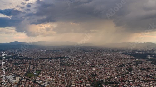 Drone Hyperlapse of Puebla City Skyline at Sunset 
