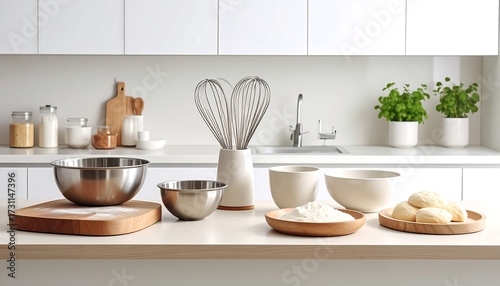 Kitchen counter with baking supplies