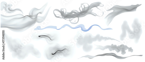Various watercolor style smoke and fog effects on white background