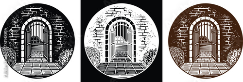 Explore the mysterious gateway with a wrought iron gate opening to an inviting escape, perfect for fantasy book covers or gothic themed designs