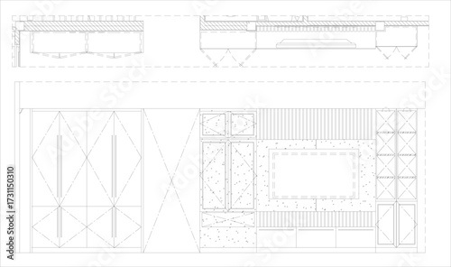 Interior Design Built-in Drawing for TV Wall and Wardrobe with Elevation View