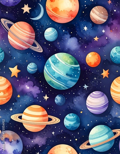 Colorful Space Planets Pattern.
