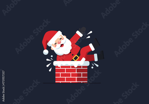 Santa Claus Stuck in Chimney Illustration.