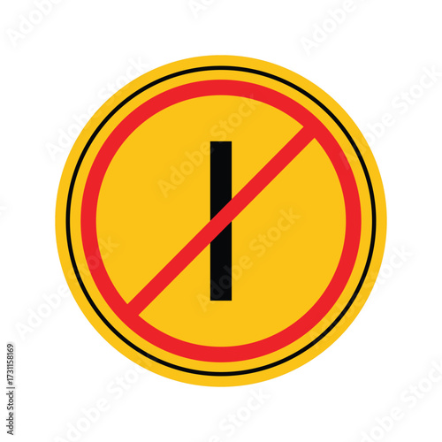 Circular Prohibition Sign with Black Vertical Bar on Yellow Background