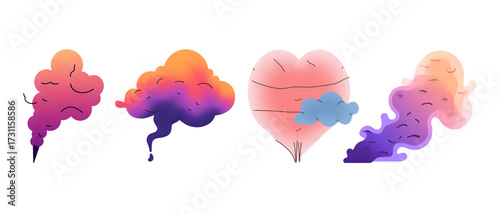 Illustration of four abstract colorful cloud shapes