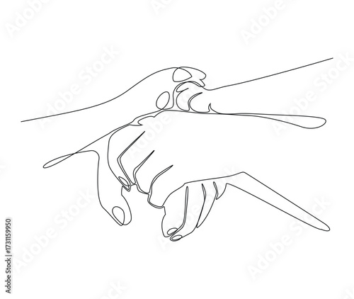 One continuous line drawing of Family Couple and their Pets Cat and Dog Handshake illustration Vector