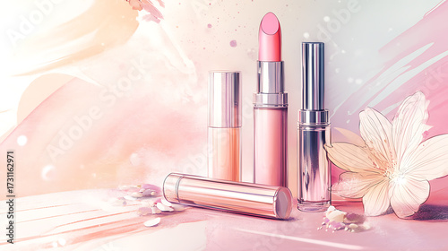 A cute cosmetic-themed background, perfect for use as a decorative backdrop or wallpaper.