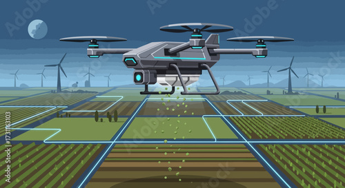 Advanced agricultural drone spraying crops with precision technology.