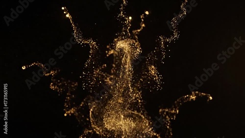 Golden Particle Explosion - Abstract Glittering Dust Cloud on Black Background