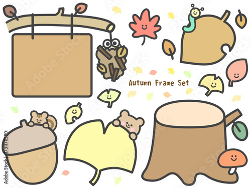 Cute autumn frame illustration with animals