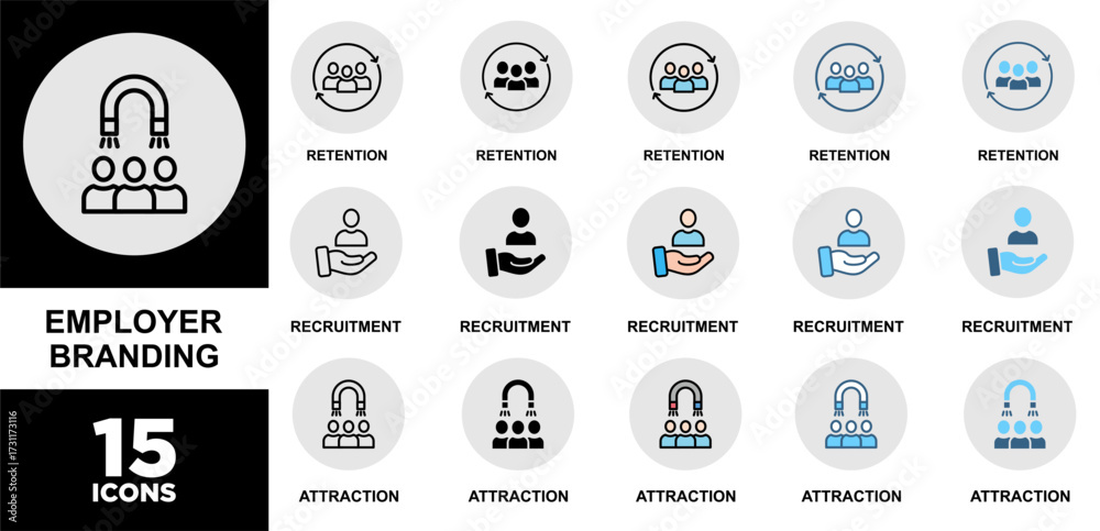 Εκτύπωση καμβά EMPLOYER BRANDING icon set with various styles and colors of satisfaction, custo
