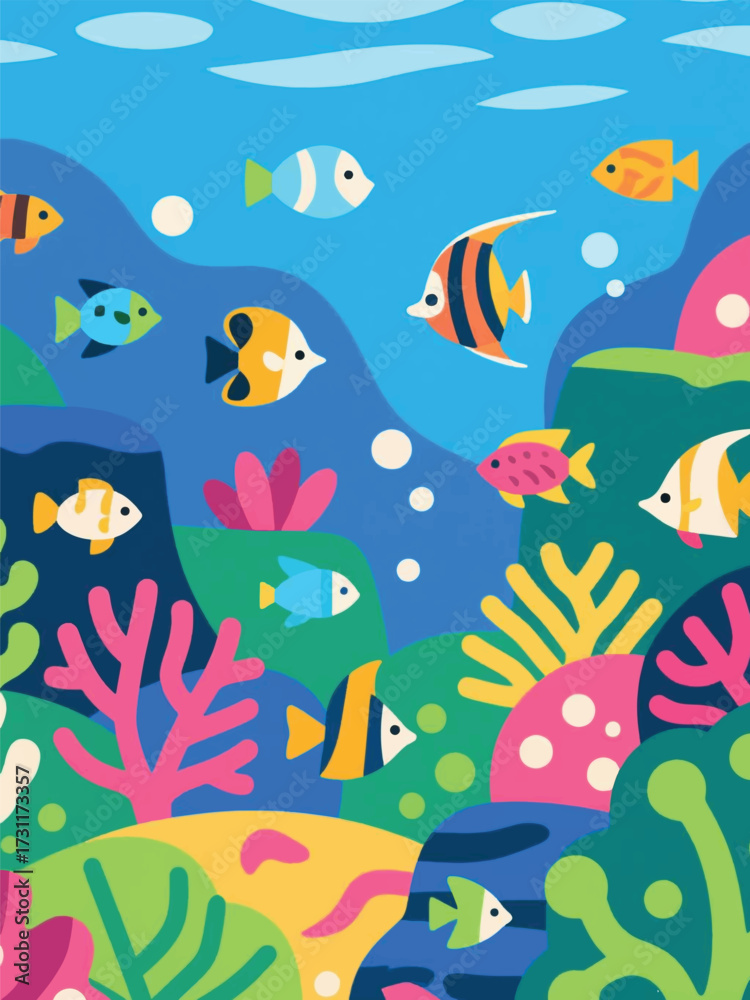 Obraz premium Underwater Fish Illustrator Artwork Design Template Poster