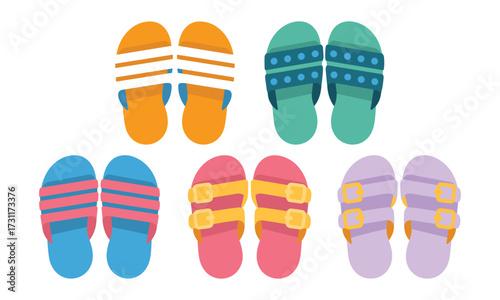 Colorful Flip Flops Vector Collection of Summer Footwear for Beach and Casual