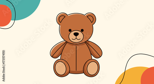 Cute Brown Teddy Bear Illustration with Abstract Shapes.