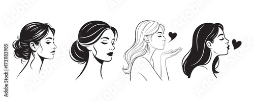 Beautiful Woman Silhouette Blowing Kiss Vector